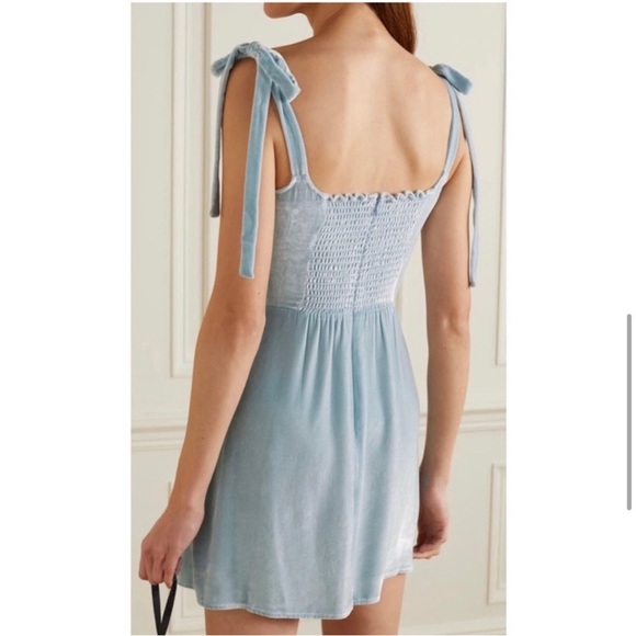 Reformation Minna Blue Velvet Mini Dress Size 12, only worn once! - Picture 6 of 10